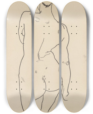 Triptych art skateboard deck of Egon Schiele Weiblicher Rckenakt by Egon Schiele (1890-1918)