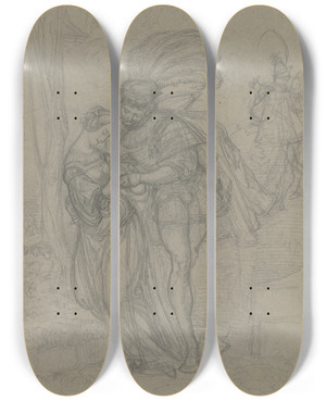 Triptych art skateboard deck of Ferdinand Fellner Faust Und Gretchen Im Hintergrund Marthe Und Mephisto_4 by Ferdinand Fellner (1799-1859)