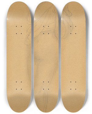 Triptych art skateboard deck of Auguste Rodin Study Of A Nude With Drapery by Auguste Rodin (1840-1917)