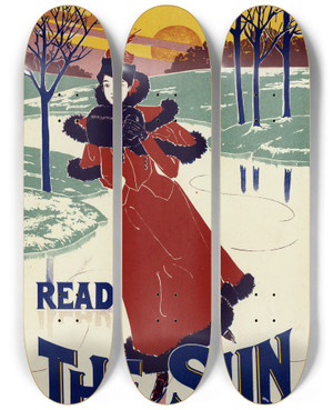 Triptych art skateboard deck of Louis Rhead The Sun_1 by Louis Rhead (1857-1926)
