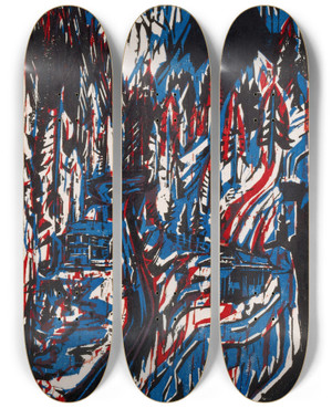 Triptych art skateboard deck of Albert Mller Sertigtal_1 by Albert Muller (1897-1926)