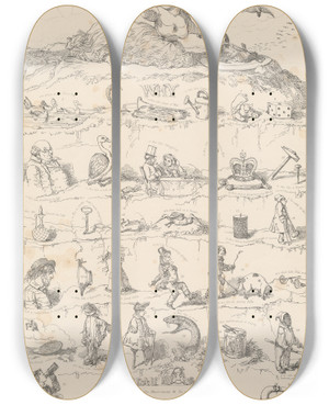 Triptych art skateboard deck of Alfred Henry Forrester Why Because by Alfred Henry Forrester (1804-1872)