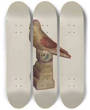 Triptych art skateboard deck of Elmer R Kottcamp Chalkware Bird by Elmer R Kottcamp
