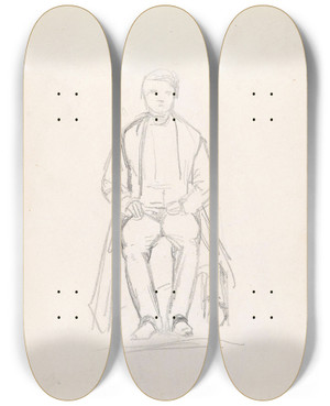 Triptych art skateboard deck of Adolph Tidemand Sittende Mann_2 by Adolph Tidemand (1814-1876)