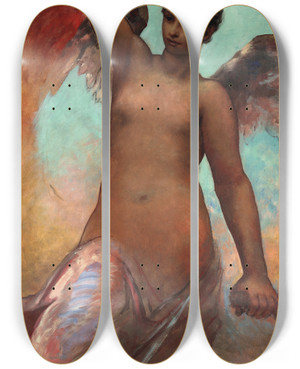 Triptych art skateboard deck of William Morris Hunt Winged Fortune by William Morris Hunt (1824-1879)