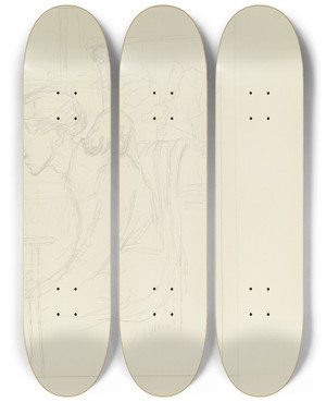 Triptych art skateboard deck of Adolf Jansen Gebeugte Figur An Einem Tisch Sitzend by Adolf Jansen (1872-1942)