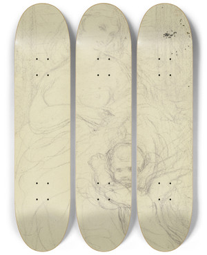 Triptych art skateboard deck of Victor Mller Weiblicher Halbakt Einen Vor Ihm Stehenden Putto Liebkosend by Victor Muller (1829-1871)