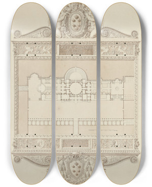 Triptych art skateboard deck of Charles Percier Villa Madama A Rome by Charles Percier (1764-1838)
