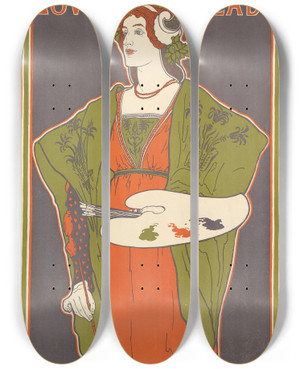 Triptych art skateboard deck of Louis Rhead Salon Des Cent by Louis Rhead (1857-1926)