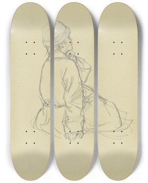 Triptych art skateboard deck of Wilhelm Amandus Beer Rckenfigur Eines Russischen Kindes by Wilhelm Amandus Beer (1837-1907)