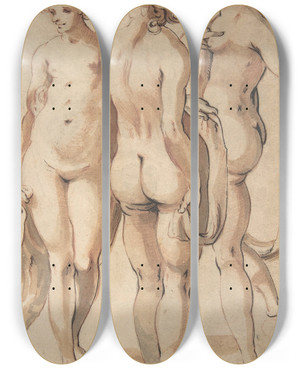 Triptych art skateboard deck of Franz Schtz The Three Graces by Franz Schutz (1751-1781)
