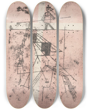 Triptych art skateboard deck of Paul Klee Tightrope Walker by Paul Klee (1879-1940)