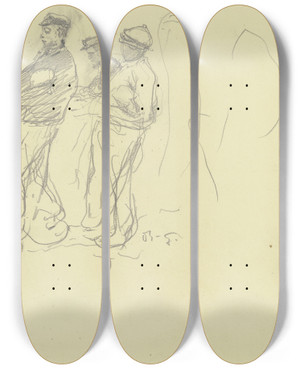 Triptych art skateboard deck of Rudolf Gudden Arbeiter Aus Der Groen Spinnerei Von Edam_1 by Rudolf Gudden (1863-1935)