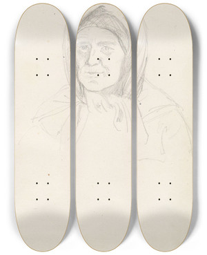 Triptych art skateboard deck of Adolph Tidemand Kvinneportrett by Adolph Tidemand (1814-1876)
