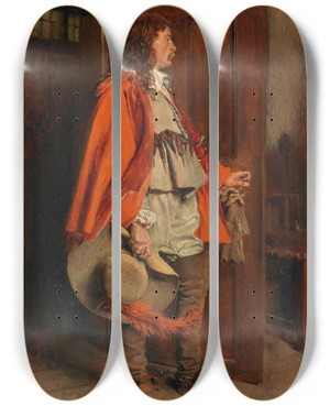Triptych art skateboard deck of Ernest Meissonier Man In A Red Cloak by Ernest Meissonier (1815-1891)