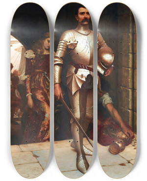 Triptych art skateboard deck of Edmund Blair Leighton Conquest by Edmund Blair Leighton (1853-1922)