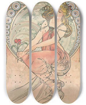 Triptych art skateboard deck of Alphonse Mucha La Peinture by Alphonse Mucha (1860-1939)