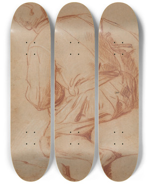 Triptych art skateboard deck of Carlo Vimercati Rear View Of Seated Man by Carlo Vimercati (1660-1715)