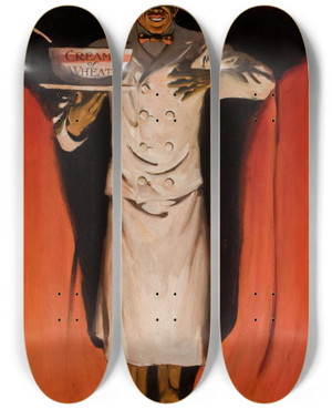 Triptych art skateboard deck of Walter Whitehead Encore Cream Of Wheat Ad Illustration by Walter Whitehead (1874-1956)