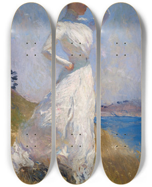 Triptych art skateboard deck of Frank Weston Benson  Sunlight by Frank Weston Benson (1862-1951)