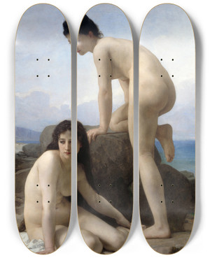 Triptych art skateboard deck of William Bouguereau The Bathers by William Bouguereau (1825-1905)