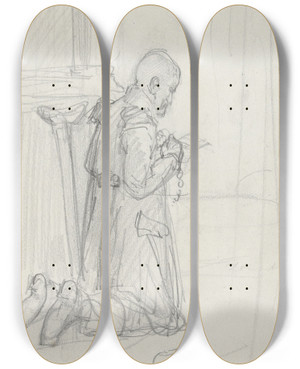 Triptych art skateboard deck of August Alleb Knielende Man Biddend In Een Kerk by August Allebe (1838-1927)