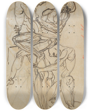 Triptych art skateboard deck of Auguste Rodin Ugolino And His Sons by Auguste Rodin (1840-1917)