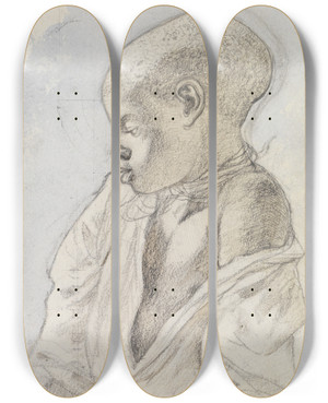 Triptych art skateboard deck of Ferdinand Keller Studie Eines Jungen Eingeborenen by Ferdinand Keller (1842-1922)