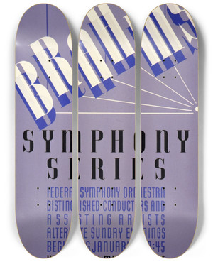 Triptych art skateboard deck of Jerome Henry Rothstein Brahms Symphony Series by Jerome Henry Rothstein (1918-2008)