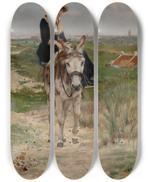 Triptych art skateboard deck of Jan Verhas The Ride by Jan Verhas (1834-1896)
