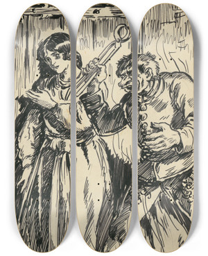 Triptych art skateboard deck of Andrej Kovik 8 Deva A Ficko by Andrej Kovacik