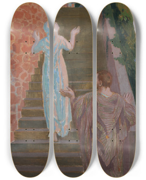 Triptych art skateboard deck of Maurice Denis Visitation Dans Lescalier De Silencio by Maurice Denis (1870-1943)