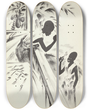 Triptych art skateboard deck of Avery Johnson Mouseknees Pl08 by Avery Johnson (1906-1990)