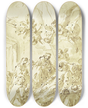 Triptych art skateboard deck of Gaspare Diziani Letzte Kommunion Einer Sterbenden Nonne by Gaspare Diziani (1689-1767)