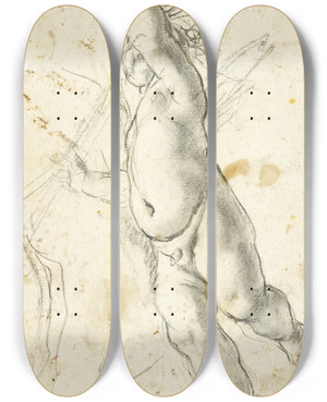 Triptych art skateboard deck of Annibale Carracci Flying Putto by Annibale Carracci (1560-1609)