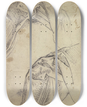 Triptych art skateboard deck of Hans Brosamer Two Garment Corners by Hans Brosamer (1495-1554)