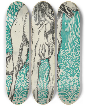 Triptych art skateboard deck of Moriz Jung Greyhound_2 by Moriz Jung (1885-1915)