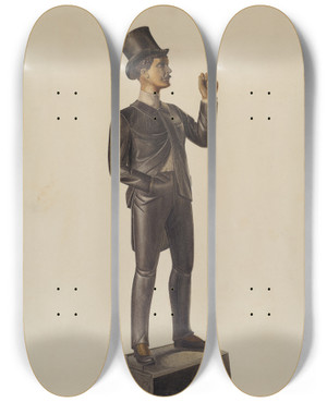 Triptych art skateboard deck of Alvin M Gully Cigar Store Man by Alvin M Gully