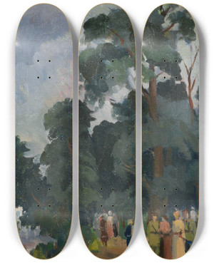 Triptych art skateboard deck of Nicolai Mikhailovich Grigoriev By The Pond by Nikolai Mikhailovich Grigoriev