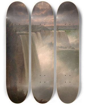 Triptych art skateboard deck of Ferdinand Richardt Niagarafalls by Ferdinand Richardt (1819-1895)
