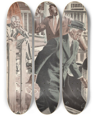Triptych art skateboard deck of Earl Schenck Miers Big Ben Pl1 by Earl Schenck Miers (1910-1972)