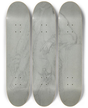 Triptych art skateboard deck of Allan Ramsay Man Standing Leaning On Left Elbow Fulllength by Allan Ramsay (1713-1784)