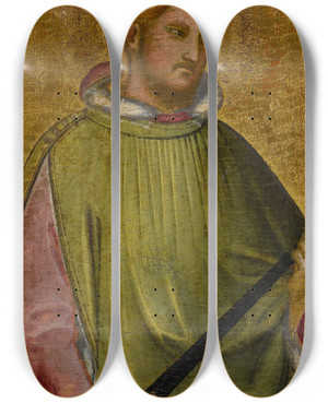 Triptych art skateboard deck of Giovanni Di Bartolomeo Cristiani St Martin Holding His Sword by Giovanni Di Bartolomeo Cristiani (1340-1398)