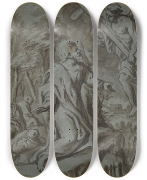 Triptych art skateboard deck of Peter Van Lint Christ Ingethsemane by Peter Van Lint (1609-1690)