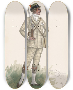 Triptych art skateboard deck of Will R Barnes Costume For Men_1 by Will R Barnes (1939)
