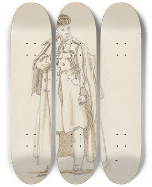 Triptych art skateboard deck of Martinus Rrbye Stende Mand Med Kappe Og Pibe by Martinus Rorbye (1803-1848)