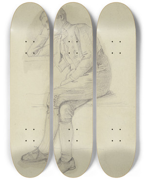 Triptych art skateboard deck of Jakob Becker Sitzender Schlafender Bauernjunge by Jakob Becker (1810-1872)