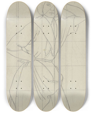 Triptych art skateboard deck of Jakob Becker Standing Girl by Jakob Becker (1810-1872)