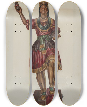 Triptych art skateboard deck of James Mclellan Cigar Store Indian by James Mclellan