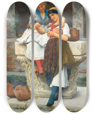 Triptych art skateboard deck of Eugen Von Blaas The Love Letter_1 by Eugen Von Blaas (1843-1931)
